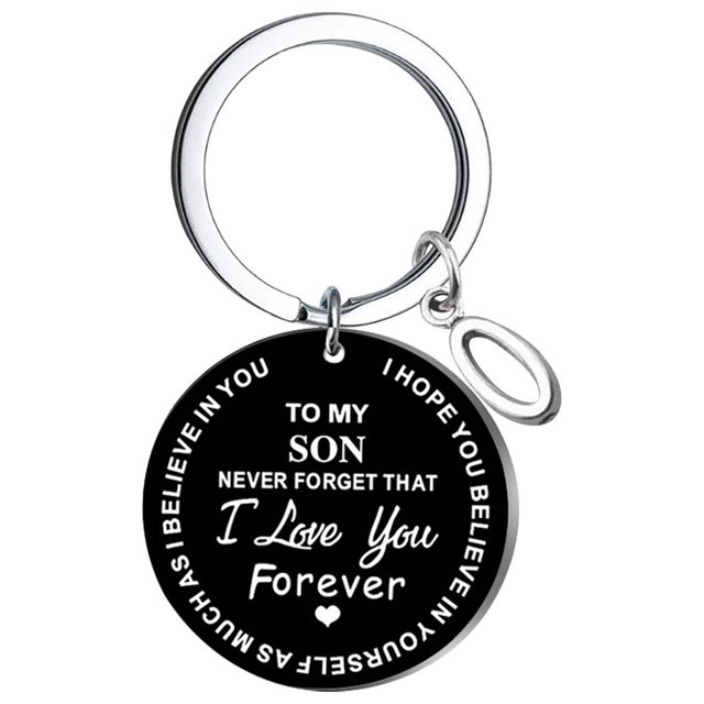 Creative DIY To My SON Black Stainless Steel Last Name 26 Letter Keychain 2.5cm