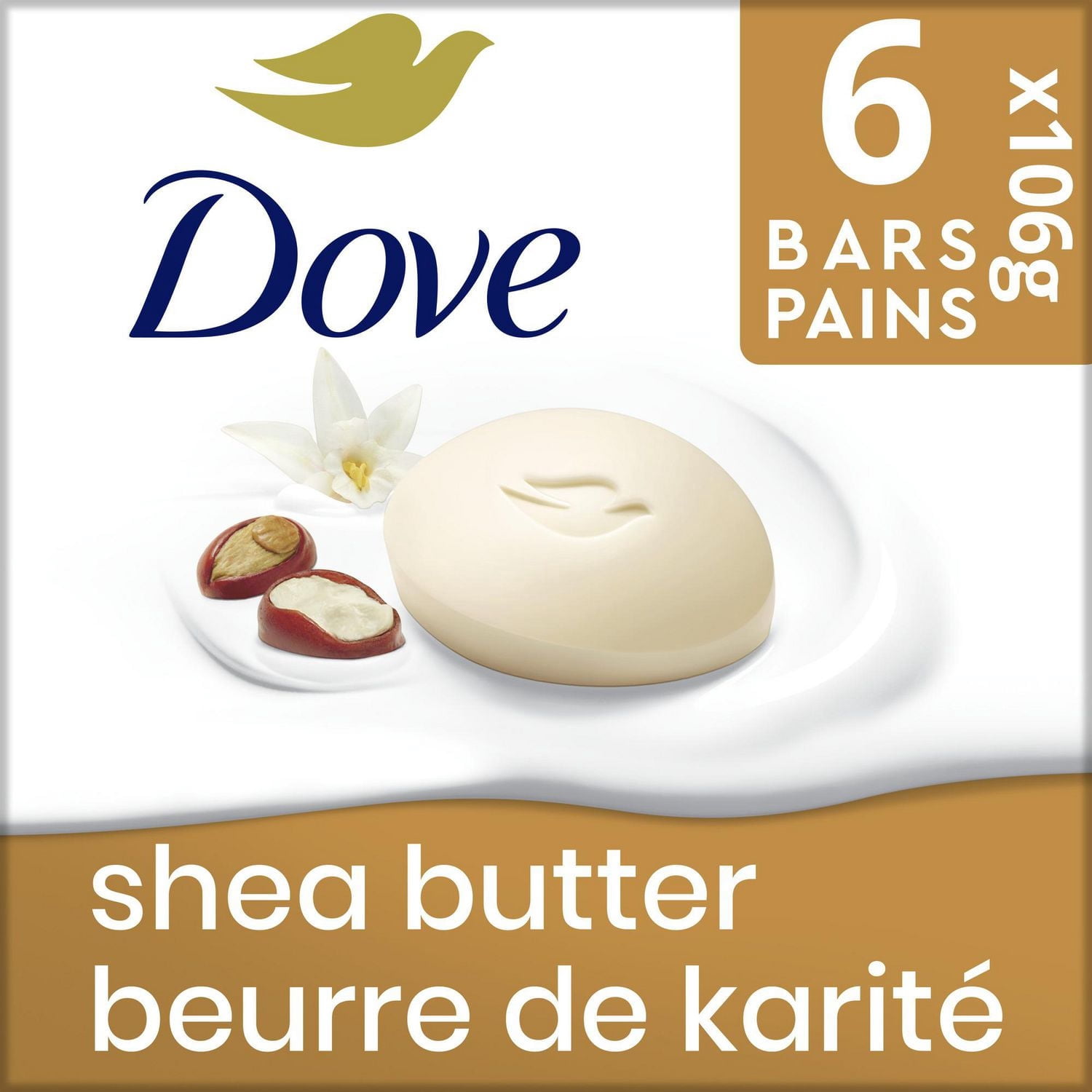 Dove Beauty Bar 1/4 Moisturizing Cream Shea Butter, 106 g (6 bars)