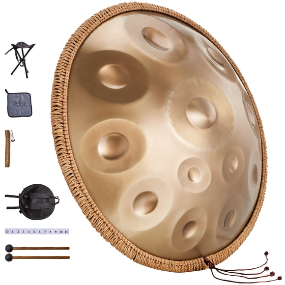 KFFKFF Tambour à Main, 22 Po et 12 Notes, Tambour à Main en Do Mineur, Instrument de Tambour à Main avec Baguettes, Support de Handpan 440 Hz et Sac de Transport, Tambour Sound en Acier pour Guérison