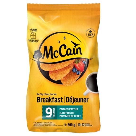 Galettes de pommes de terre 9 minutes Sans tourner McCainᴹᴰ, Fabriqué au Canada à partir d'ingrédients canadiens et importés 600g