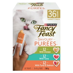 Fancy Feast Savoury Purée Boîte de variétés naturelles, traites pour chats