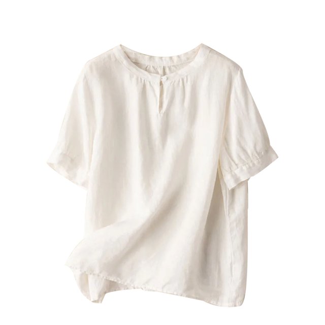 Timegard Tops for Women Trendy Round Neck Short Sleeve T Shirts Casual Button Solid Color Top