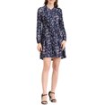 thumbnail image 2 of INSPIRE CHIC Robe Fleurie pour Femme à Col en V, Manches Longues, Taille Cintrée, Demi-Patte de Boutonnage, m Bleu Marine, 2 of 6