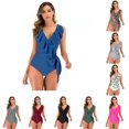 thumbnail image 3 of Maillot de Bain Bikini pour Femme à Volants, Ensemble Bikini Deux Pièces, Rose Rouge G, 3 of 5
