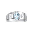 thumbnail image 1 of RYLOS Men's Rings Sterling Silver Classic 7X5MM Oval Gemstone & Diamond Ring Aquamarine March Birthstone Rings For Men, Men's Rings, Silver Rings, Size 9, 1 of 7