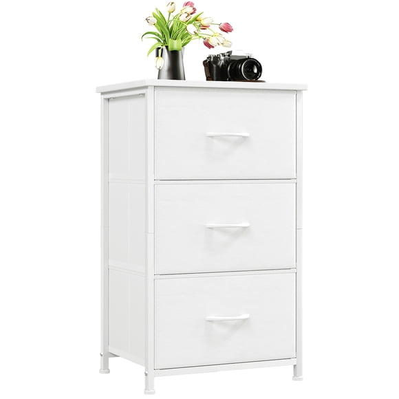 Eunos Table de Nuit Blanche avec Rangement en Tissu Amovible, Petite Commode à 3 Tiroirs pour Chambre et Couloir