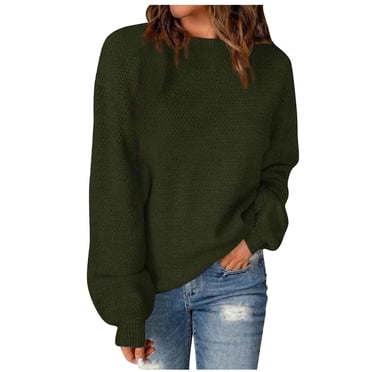 Pisexur Women's Oversized Crewneck Sweater Solid Batwing Puff Cap Sleeve Knit Sweater Top Long Sleeve Slouchy Fall Sweater Pullover Jumper Tops