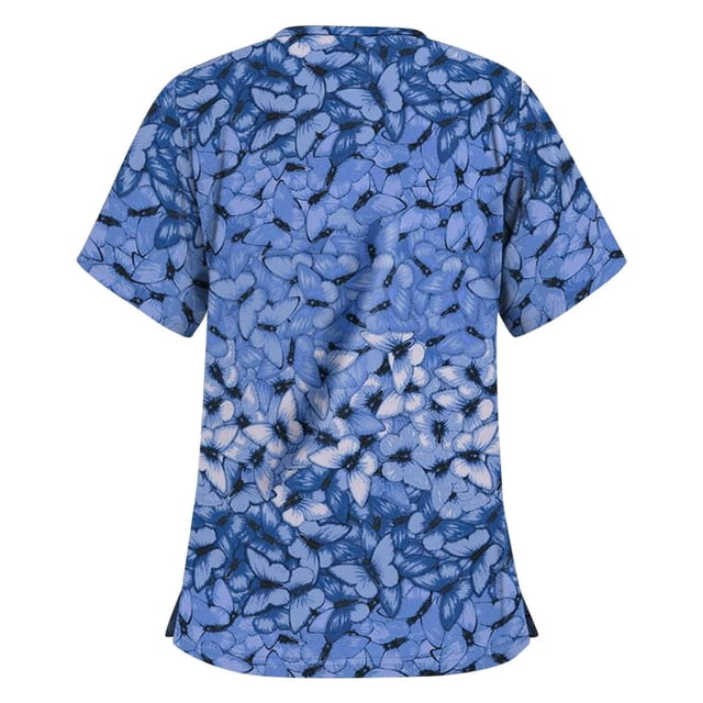 Hauts à Manches Courtes pour Femmes à Col en V Blouse T-shirt d'Uniforme de Travail pour Femmes