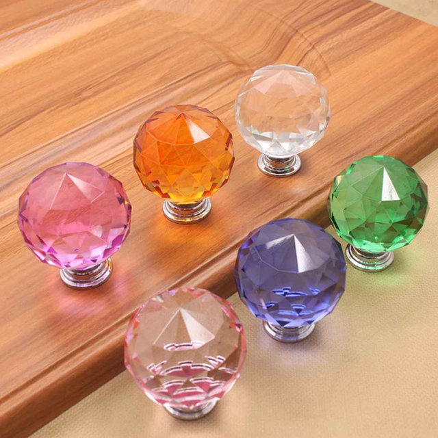 Poignée en Verre Cristal Poignée Sphérique pour Tiroir Poignée de Meuble Trou Unique - Transparent - 30mm