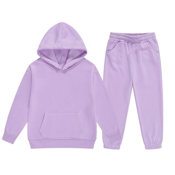 FYEGRE Children's Tracksuit Girls Boys Long Sleeve Hoodie Pullover Trousers Outfit Warm Solid Sportswear Purple 4-5 Years
