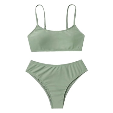 Hiiyo Maillot de Bain pour Grandes Filles, Ensemble Bikini Uni, Maillot de Bain pour Enfants, 2 Pcs