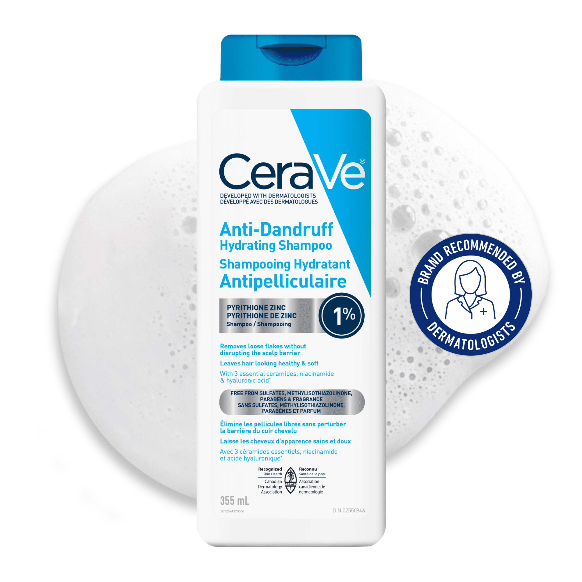 CeraVe Anti-Dandruff Hydrating Shampoo, Clinically Tested Shampoo with 1% Pyrithione Zinc, 355mL