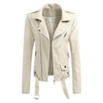 thumbnail image 1 of CEHVOM Women's Lapel Collar Button Motorcycle Jacket Leather Short Jacket Coat, 1 of 3