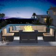 thumbnail image 2 of YODOLLA 7-Piece Patio Furniture Set with 43" Fire Pit Table, Rattan Wicker Outdoor Sectional Sofa Couch with Table Patio Conversation Set for Lawn& Backyard In Black& Beige, 2 of 10
