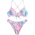 thumbnail image 1 of Women's Scale Print Lace-up Crisscross Bralette Bikini Set Swimsuit, 1 of 6