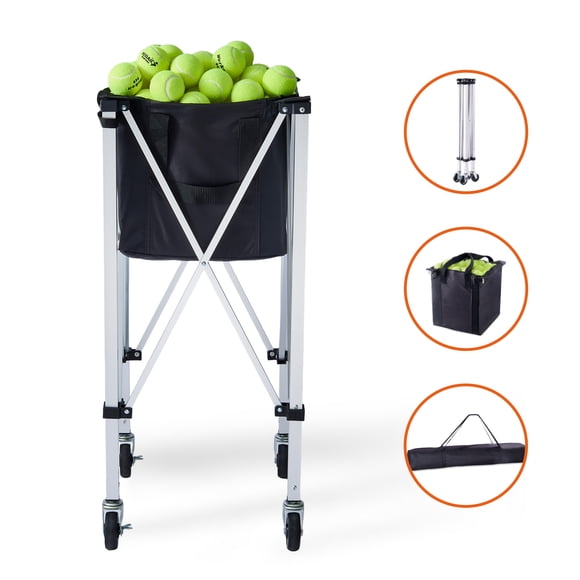 KFFKFF Collapsible Tennis Ball Collector, Capacity for 150 Balls, Made from Durable Aluminum Alloy, Equipped with Wheels, Detachable Bag, and a Carrying Case, Ideal for Tennis Coaches