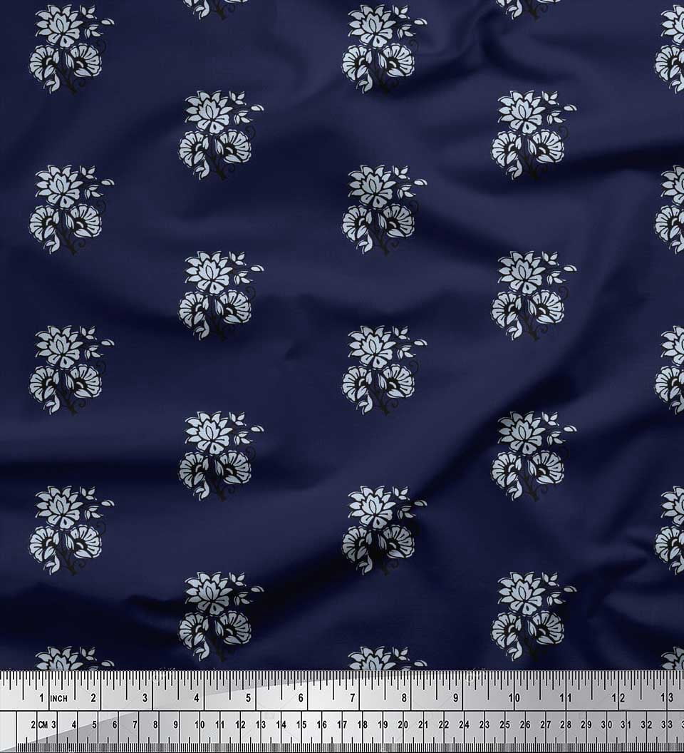 Soimoi Georgette Viscose Fabric Floral Block Print Fabric by The Yard 42 Inch Wide