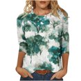 thumbnail image 2 of Jolis Hauts Mode pour Femmes T-shirt Ample Imprimé Blouse à Manches 3/4 Col Rond Hauts Décontractés Hauts de Gym en Liquidation, 2 of 5