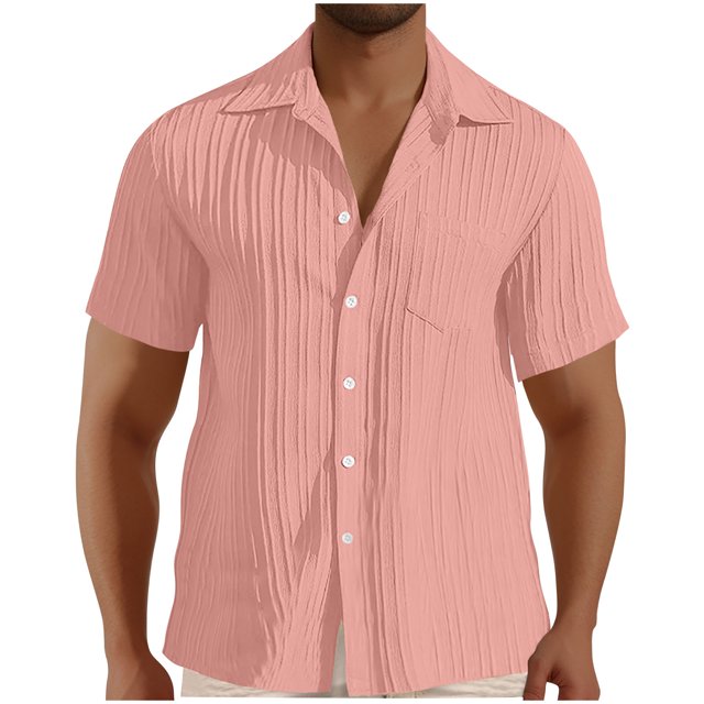 Chemises pour Hommes, Chemise Habillée Décontractée à Manches Courtes Boutonnée Texturée Hawaïenne Unie