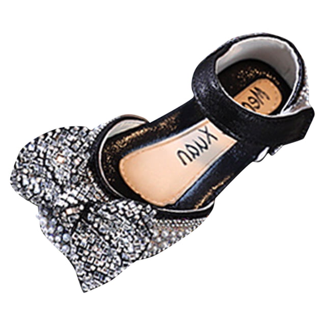 FhsagQ Chaussures Filles Pantoufles Taille 3 Blanc Mode Printemps et Été Sandales Filles Robe Performance Chaussures de Danse Perle Paillettes Brillant Nœud Crochet Boucle Léger Chaussures Enfants Pantoufles Taille 11 Filles Noir 22