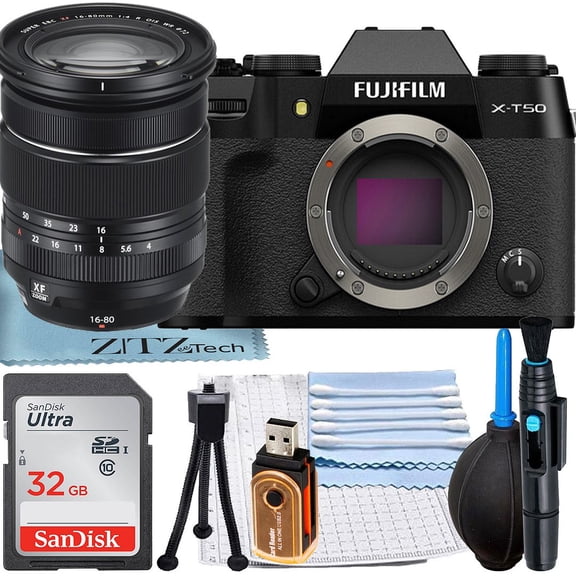 FUJIFILM X-T50 Appareil Photo Sans Miroir (Noir) avec Objectif XF 16-80 mm + Carte Mémoire SanDisk 32 Go + Ensemble d'Accessoires ZeeTech