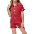 thumbnail image 1 of Kids Boy Pajamas Set Solid Color Button Down Homewear Set Sleepwear Loungewear Set Pjs for Girls Size 6-7T Kids Clothes, 1 of 6