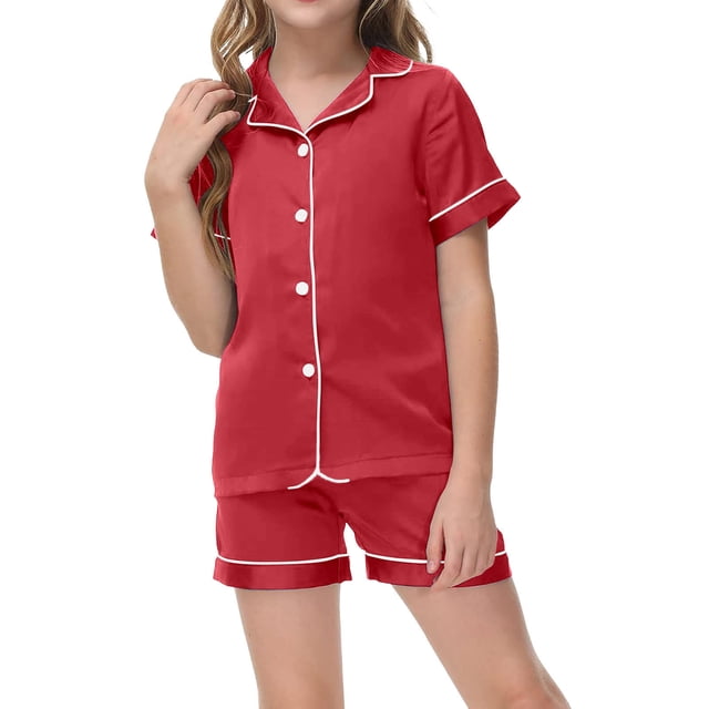 Kids Boy Pajamas Set Solid Color Button Down Homewear Set Sleepwear Loungewear Set Pjs for Girls Size 6-7T Kids Clothes