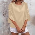 thumbnail image 2 of Timegard Womens Tops Ruffle Half Sleeve Crewneck Loose Comfy Tops Blouse Casual Summer Spring Solid Color, 2 of 7
