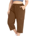 thumbnail image 2 of Wlynlyn Plus Size Capri Pants for Women Drawstring High Waisted Sweatpants Straight Leg Summer Cropped Trousers Size L, 2 of 7