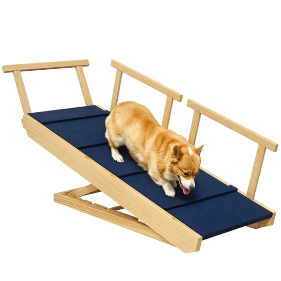 PawHut Dog Stairs, Adjustable Foldable Dog Steps w/ Non-slip Mat