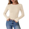 thumbnail image 1 of ShomPort Womens Lightweight Crop Tops Long Sleeve Crewneck Elastic Slim Pullover T-Shirts Solid Color Breathable Comfy Base Layer Blouses, 1 of 7