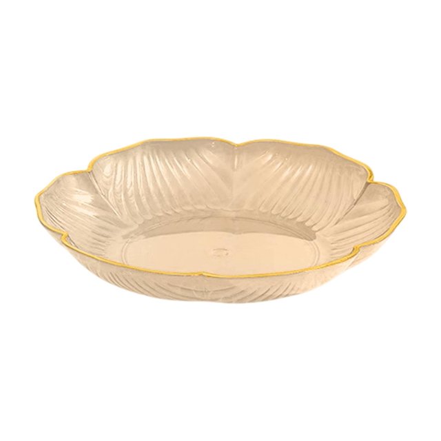 Tauxra Clear Patterned Lotus Edge Plastic Fruit Bowl Food Grade Serving Dish For Living Room Coffee Table