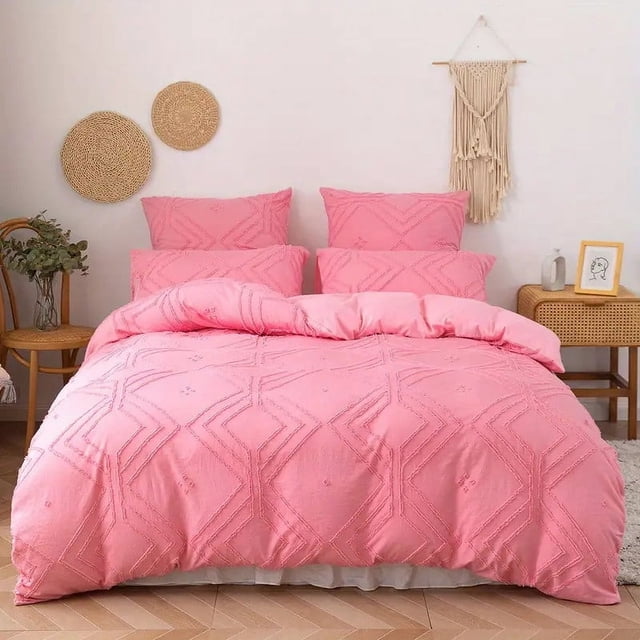Boho Tufted Duvet Cover Set,Soft Comfort Bedding,2 Pillowcases,All Seasons,Home Decor,Bedding Set,Warm,PENDANE,Red