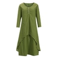 thumbnail image 4 of Ersazi Robe pour Femmes 2023 Mode pour Femmes Grande Taille à Col Rond Robe Longue Unie à Manches Longues Robe à Boutons Robe Portefeuille pour Femmes,Vert,m, 4 of 8