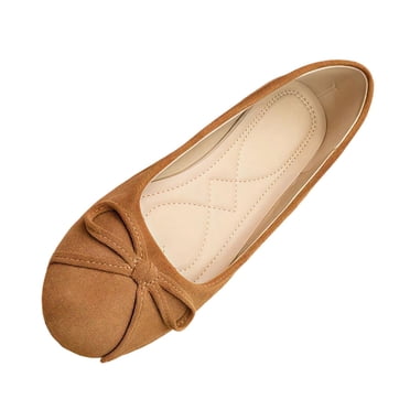 FRSASU Ballerines en Dentelle à Nœud pour Femmes, Perles, Bout Fermé, Printemps Été, Ballerines Souples, Talon Bas, Brun