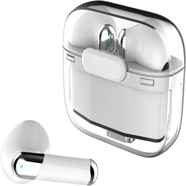 CUITING Real Time Language Translator Earbuds Bluetooth 5.3 Denoise Translator Earphones Support 144 Languages with APP in Transparent Case for Smart Phone White