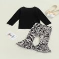 thumbnail image 4 of Toddler 2Pcs Girls Long Sleeve Fall Clothes Set Letter Printed Top+ Zebra Trumpet Bell Pants Black 5-6 Years, 4 of 6