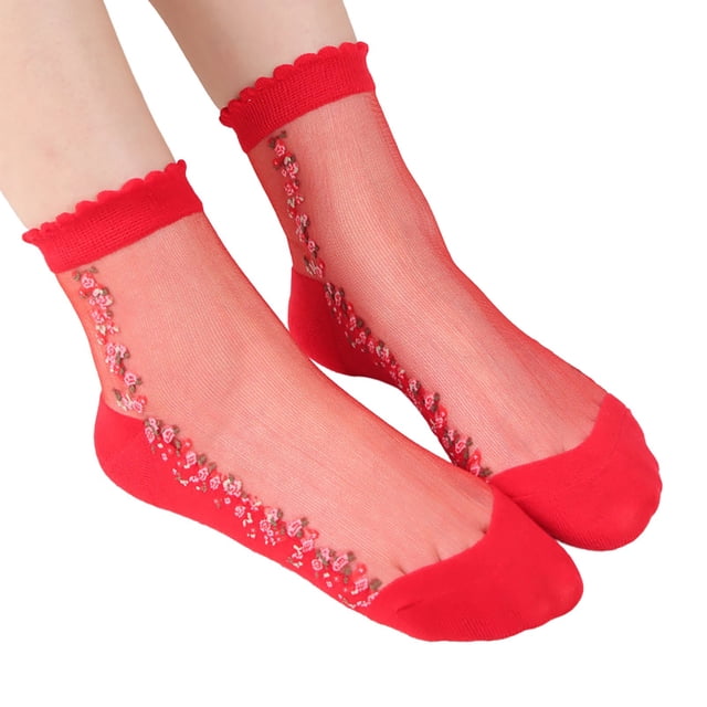 Cathalem Cute Crew Socks for Women Solid Color Breathable Daily Mid Calf Socks,Red One Size