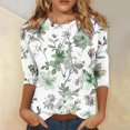 thumbnail image 2 of Pisexur Womens Hauts Mode Imprimé Floral T-Shirts Décontractés Col Rond Manches 3/4 Tee Tops Tendance Blouses Été Automne, 2 of 4