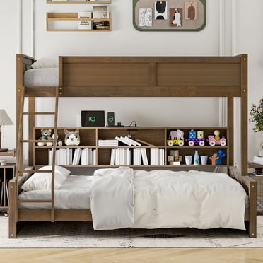 Euroco Lit Superposé Simple TG sur Grand avec Armoire Fonctionnelle et Station de Recharge USB pour Enfants et Ados, Bois