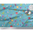 thumbnail image 2 of Soimoi Rayon Crepe Fabric Spaceship,Star & Telescope Cartoon Decor Fabric Printed Yard 46 Inch Wide, 2 of 3