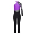 thumbnail image 3 of Oyolan Combinaison de Danse Patchwork en Maille à une Épaule pour Filles Enfants Violet 8, 3 of 7