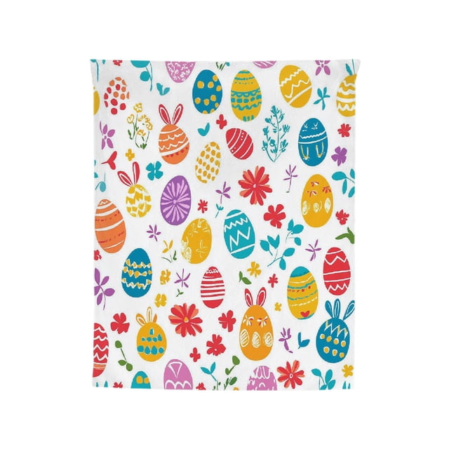 Flannel Blanket Easter Bunny Design 75 cm x 100 cm Multicolor Polyester Bed Blanket for Nap or Travel