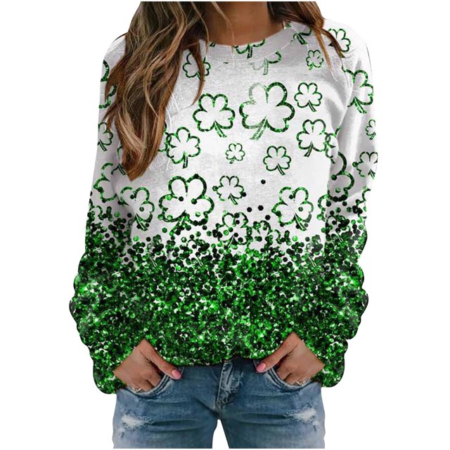 Penkiiy T-Shirt à Manches Longues Col Rond Imprimé pour Femmes Saint-Patrick Chandail en Molleton Blouse Hauts 2TG Vert