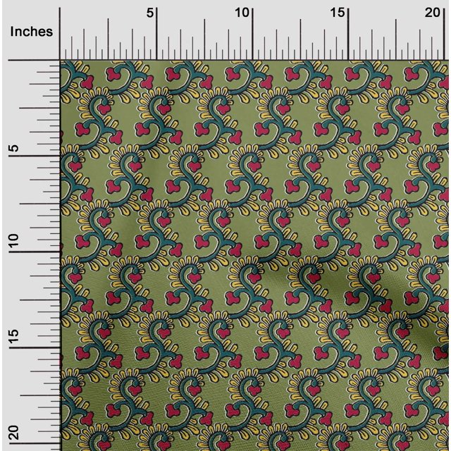 oneOone Silk Tabby Fabric Spiral & Floral Block Decor Fabric Printed BTY 42 Inch Wide