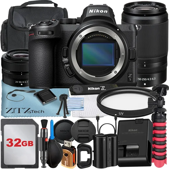 Nikon Z5 Mirrorless Camera with NIKKOR Z 24-50mm + DX 50-250mm Zoom Lens + 32GB Memory Card + Case + UV Filter + ZeeTech Accessory Bundle