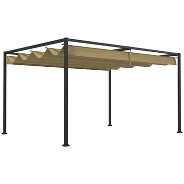 Outsunny Pergola de Patio 10 Pieds x 7 Pieds avec Auvent Rétractable, Kaki