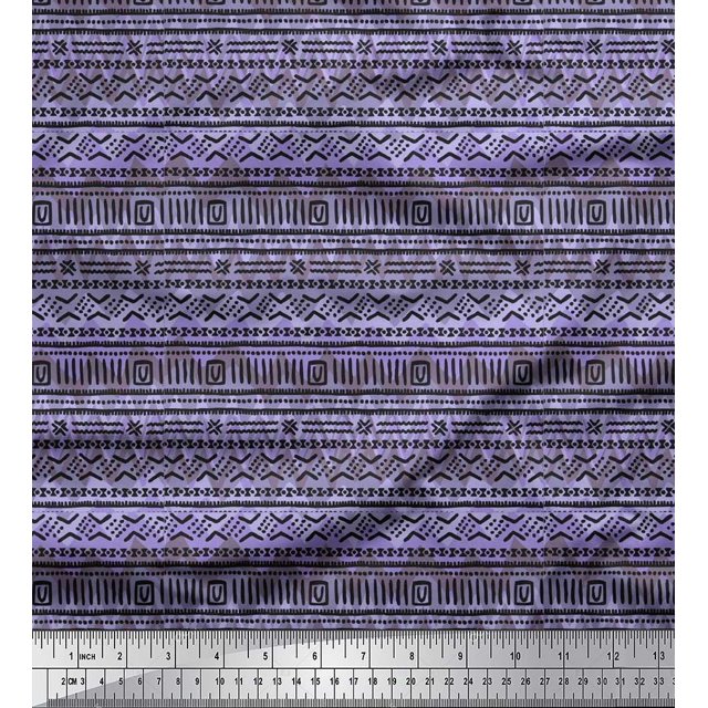 Soimoi polyester Crepe Fabric Geometric African Print Sewing Fabric Yard 42 Inch Wide