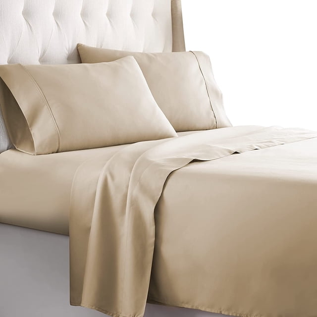 700 Thread Count 100% Egyptian Cotton 4-Piece Bed Sheet Set (1 Flat, 1 Fitted Sheet, 2 Pillow Covers) 15 Inches Deep Pocket Size Solid Pattern