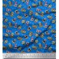 thumbnail image 1 of Soimoi Tissu Popeline de Coton Imprimé Étoile, Feuilles & Roses au Mètre 42 Pouces de Large, 1 of 3